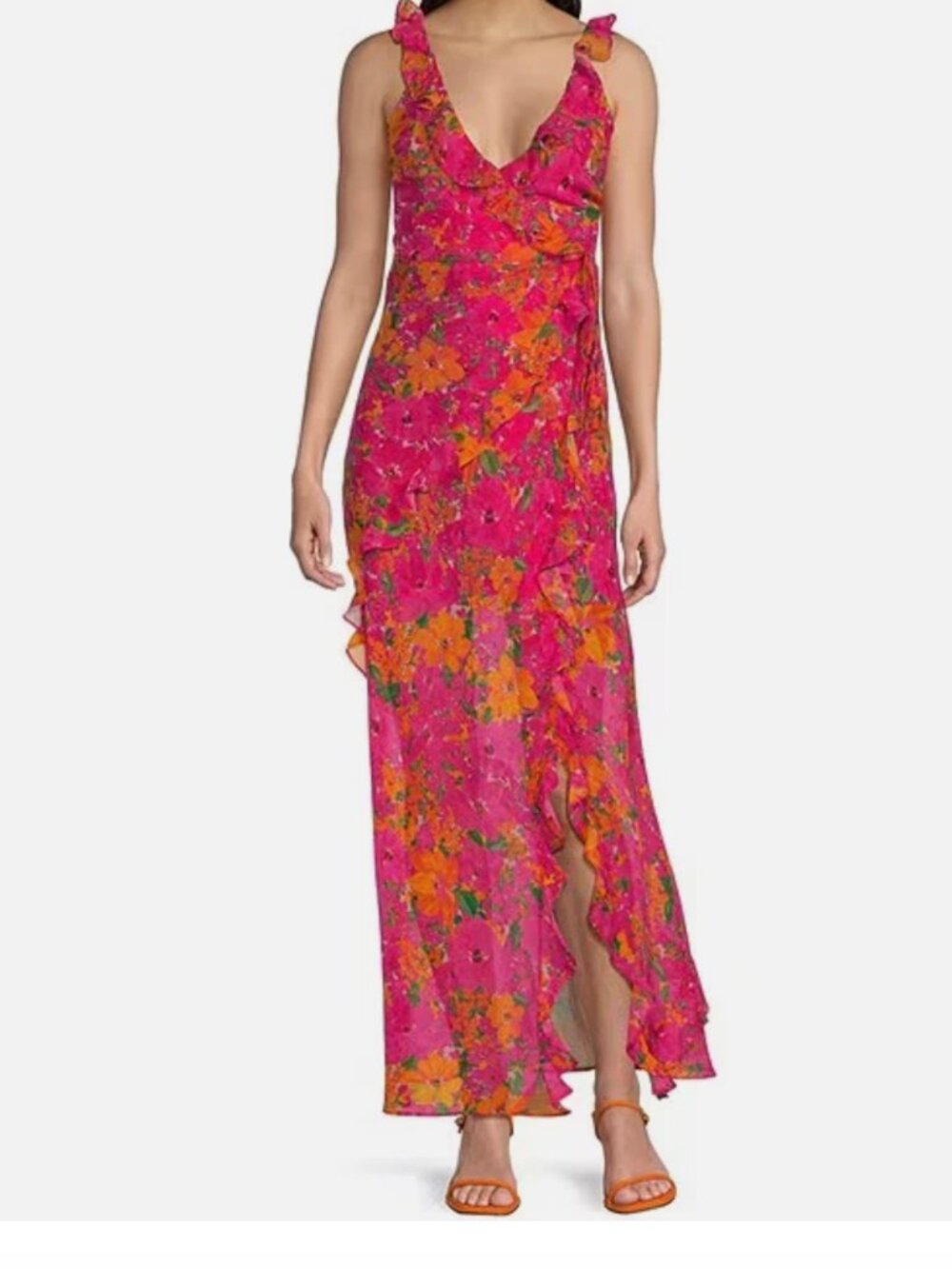 Rumored Just Like Heaven Wrap Ruffle Chiffon Y2K Maxi Dress Pink Sz M NWT